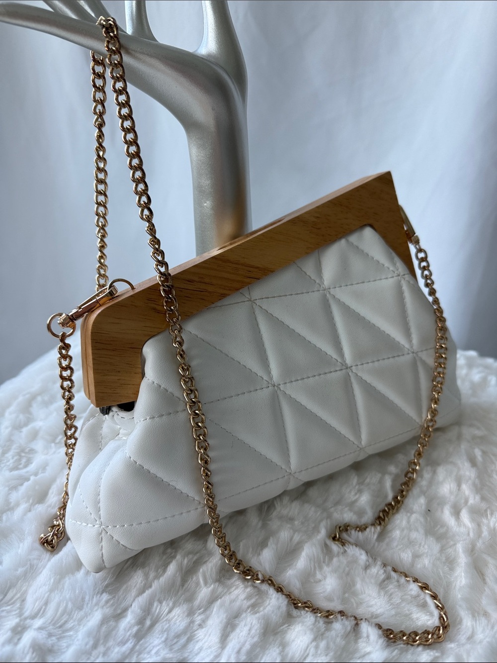 Classic Quilted Geometric Frame Clutch/Crossbody Bag
